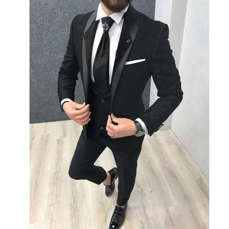 Same as image Черный Модный мужской свадебный костюм, 3 предмета, свадебные костюмы для мужчин, шаль с отворотом, костюмы для жениха, свадебные смокинги, пиджак+ брюки+ жилет - Цвет: Same as image