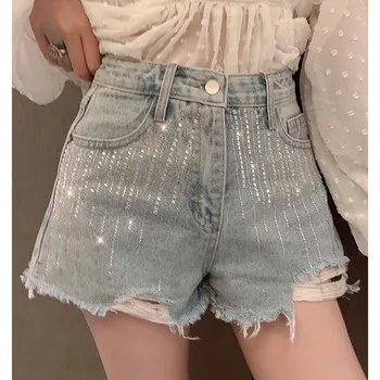 

Jean Shorts Women Demin Shorts High Waist Wide Leg Light Diamond Shorts Denim Sexy Booty Shorts