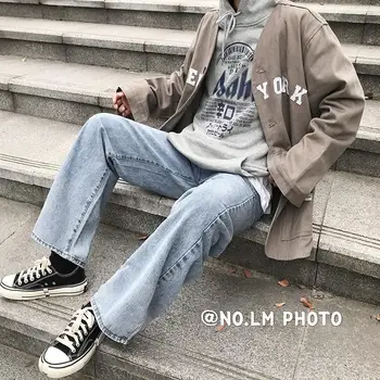 

New Japan Men's Jeans Classic Direct Stretch Dark Blue Business Casual Denim Pants Slim Straight Long Trousers Gentleman Cowboy