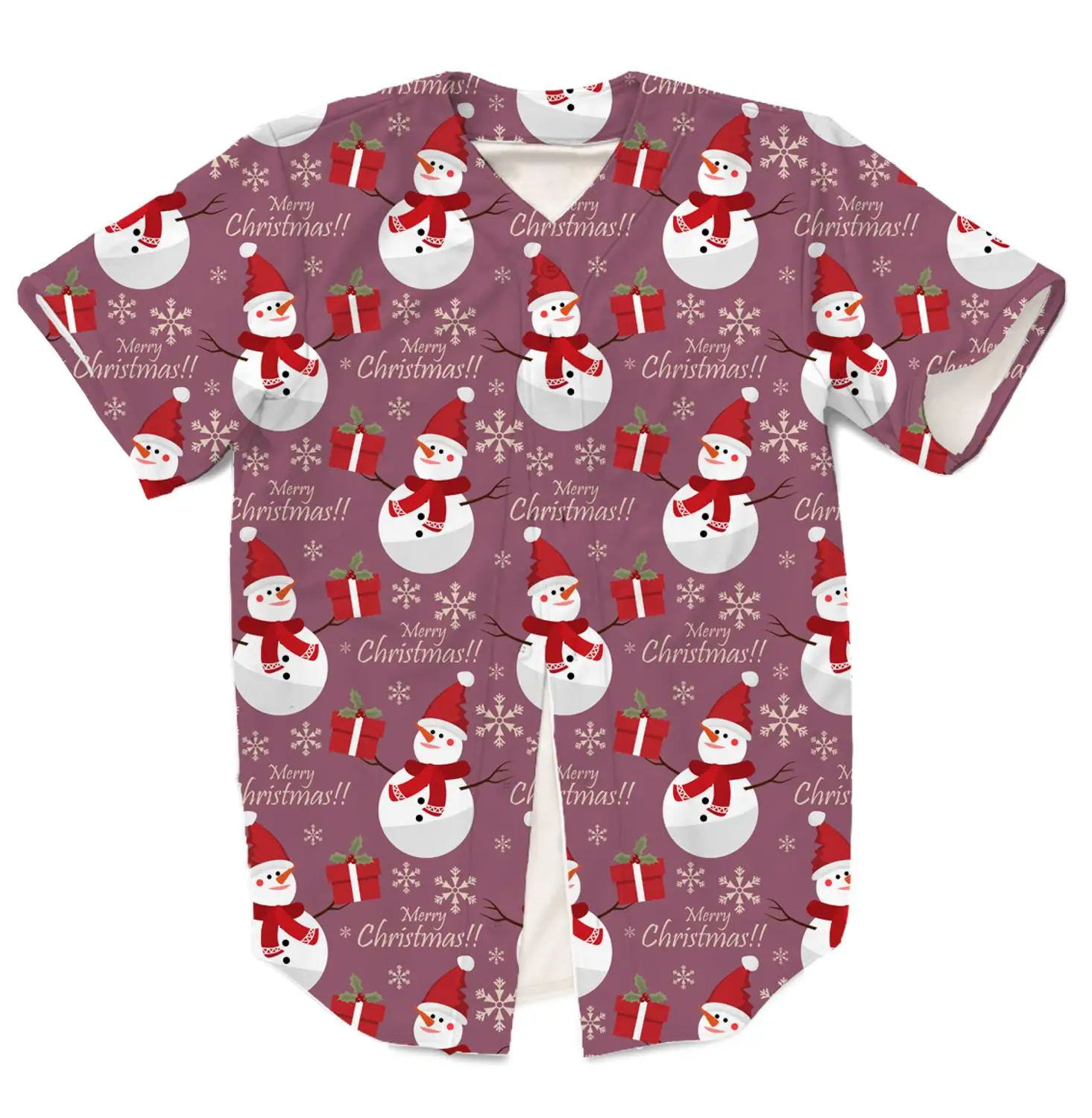 Real US American Size Merry Christmas Snowman high quality 3D Sublimation Print Button up Jersey plus size 3xl 4xl 5xl 6xl