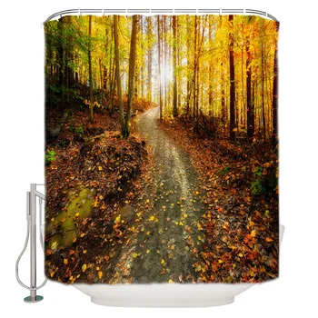 

Forest Fall Golden Sunny Road Scenery Plants Shower Curtain Waterproof Curtains Polyester Bath Curtain