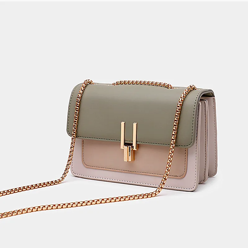 

New Style Fashion Contrast Color Chain Square Sling Bag Korean-style Versatile Solid Color WOMEN'S Cross-body Bag Single-shoulde