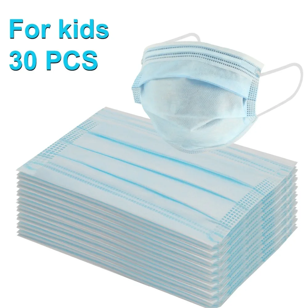

6-12 Years Old CE Certified 30 PCS/lot Kids Disposable 3-layer Protection Breathable Earloop Anti-virus Face Protective Masks