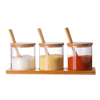 

1 Set Glass Seasoning Bottle Spice Bottle Storage Rack Kitchen Spice Jar Condiment Bottles Organizer Storage Holder With Spoon