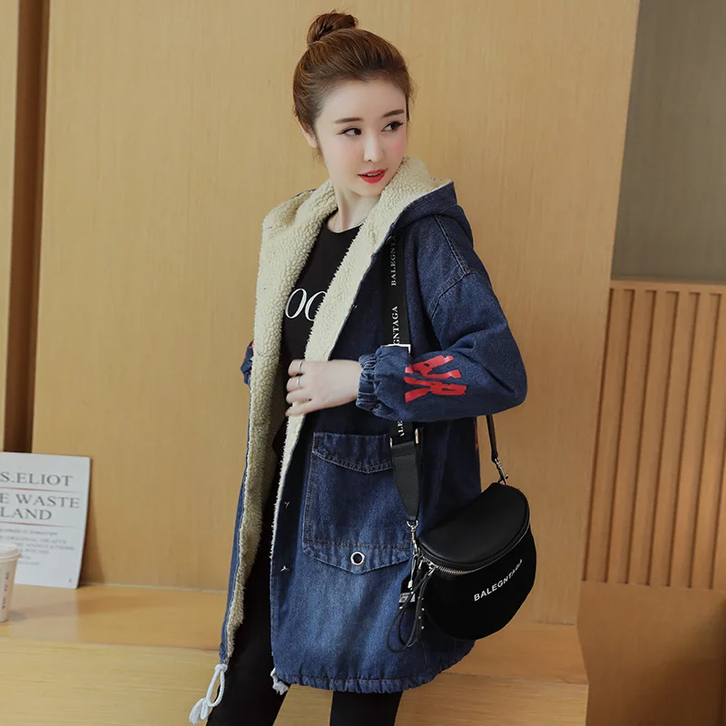 

Lambs Wool Coat Winter 2018 New Style Students Korean-style Mid-length Brushed And Thick Cowboy Cotton-padded Clothes Cotton Coa