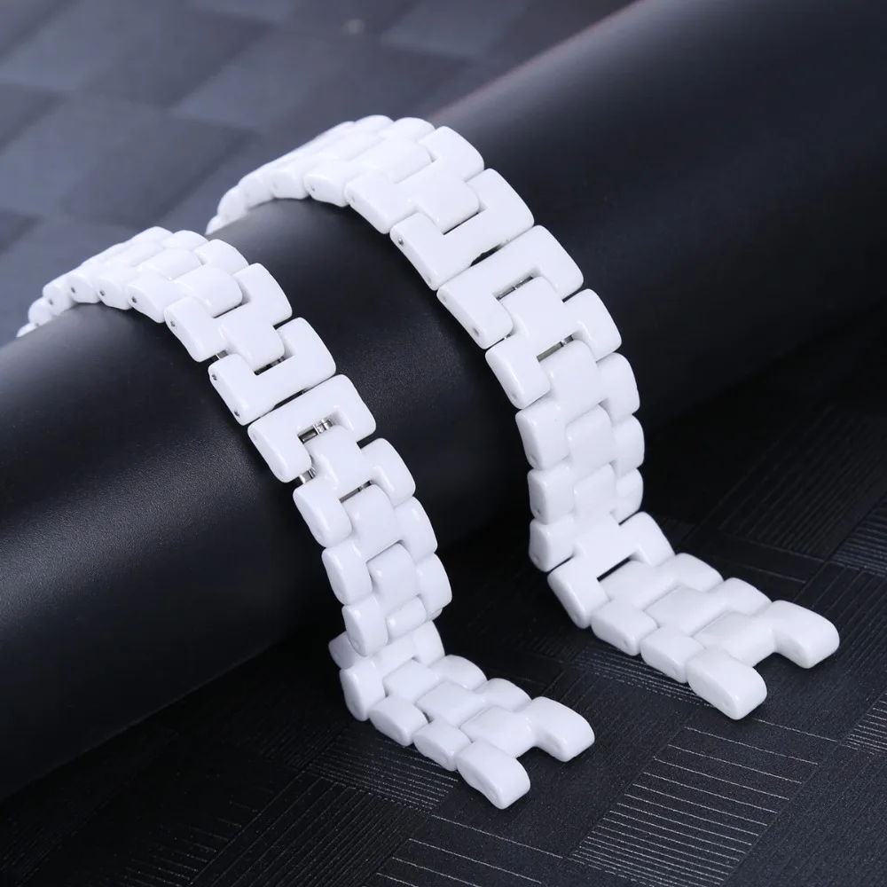 16cmx16.2mm 19cmx18.6mm White Ceramic Watch Band Universal Men Women Ceramic Watch Strap Notched White Bracelet (4)