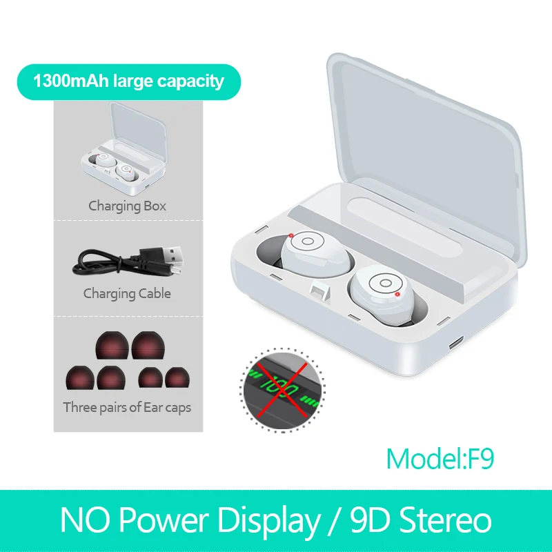 F7-White-NP TWS, беспроводные наушники, Bluetooth 5,0, светодиодный дисплей, мА/ч, внешний аккумулятор, 5D, стерео, Bluetooth, наушники для всех смартфонов - Цвет: F7-White-NP