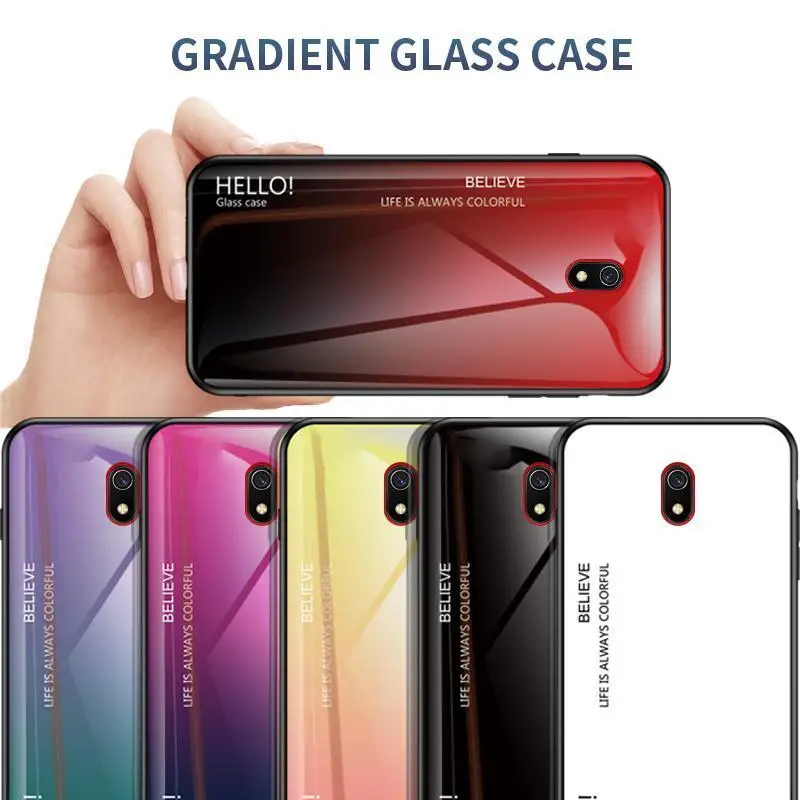 Gradient Case For Xiaomi 9T Redmi K20 8A 7A Note 8 7 6 5 Pro Tempered Glass Back Cover Mi CC9 E note 8pro Capa |
