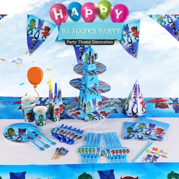 

16pcs/set Pj Mask Juguete kids Birthday party festive party supplies Decorations Catboy Owlette Gekko Disposable Tableware