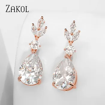 

ZAKOL Fashion Water Drop AAA Cubic Zircon Dangle Earrings for Women White Color Leaf Wedding Jewelry Factory Wholesale FSEP2500