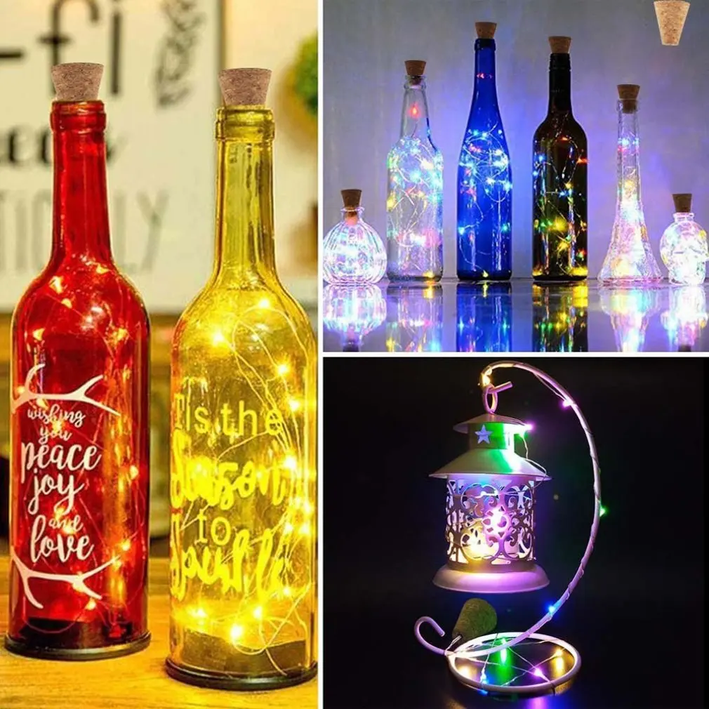 LED Christmas Copper Light String Button Wine Bottle Stopper Lantern 2M 20 Lamp Silver Thread Color