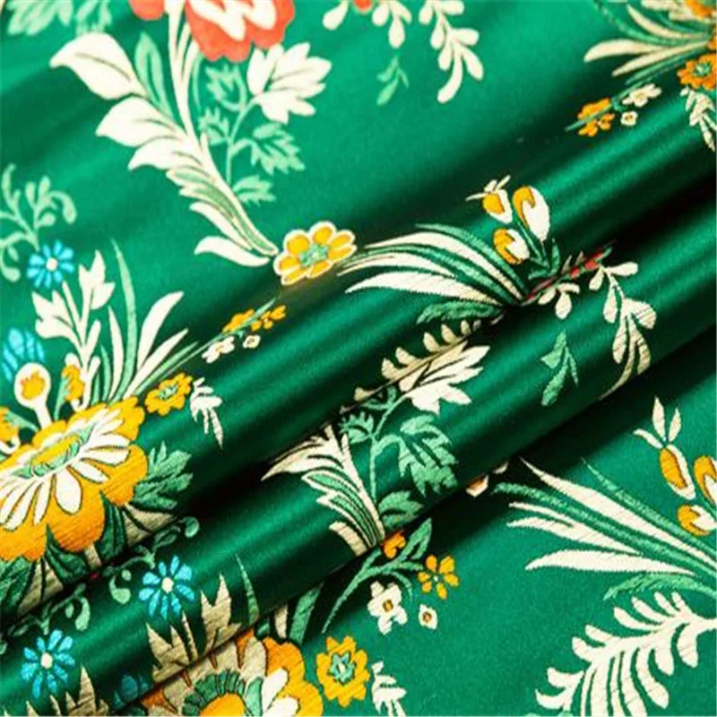 7 green Жаккардовая полиэфирная ткань, парча, китайское цветение, краб-яблоко, дизайн, цветочный узор, ткань для роскошной женской одежды - Цвет: 7 green