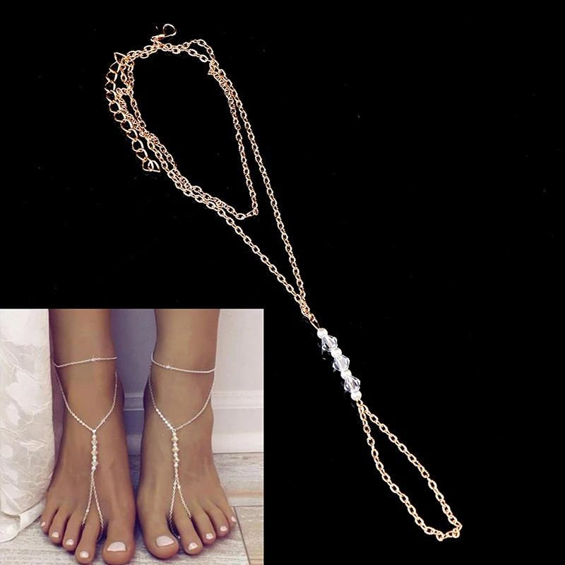 Women Pearl Anklet Ankle Bracelet Beach Imitation Barefoot Sandal Anklet Chain Foot Jewelry silver anklet bracelet,ankle chains,beads anklet,fashion accessories