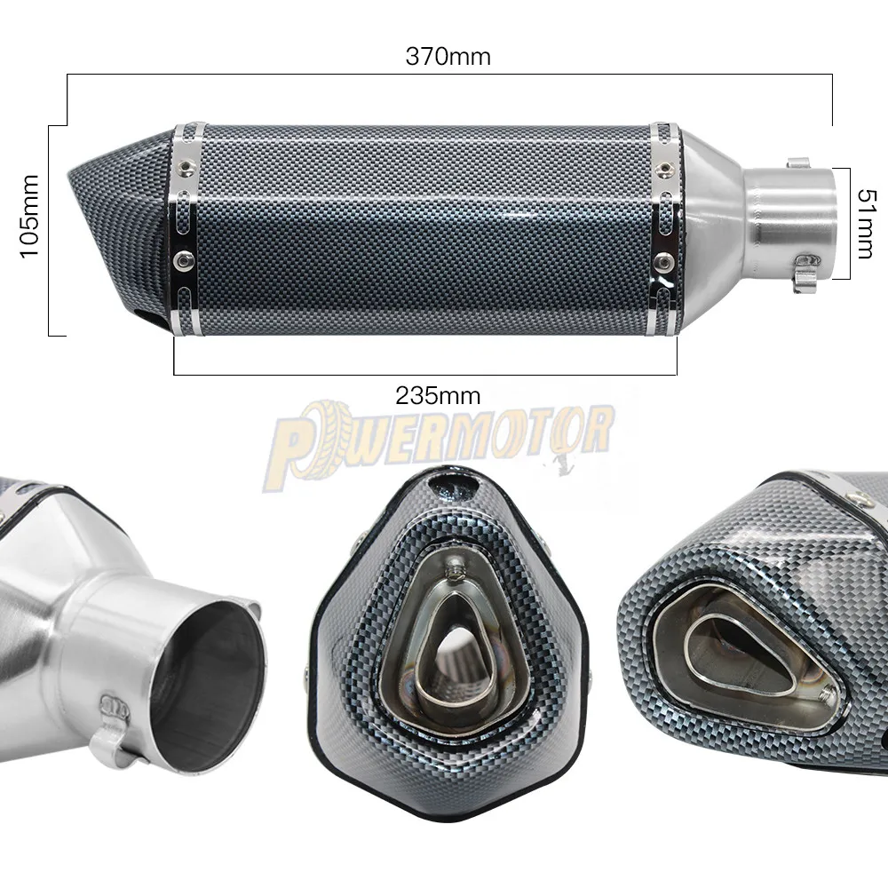 УГЛЕРОДНЫЙ Fber 51 мм Универсальный мотоцикл выхлопной модифицированный FZ6 CBR250 CB600 MT07 ATV внедорожный ницикл глушитель мотоцикл выхлоп