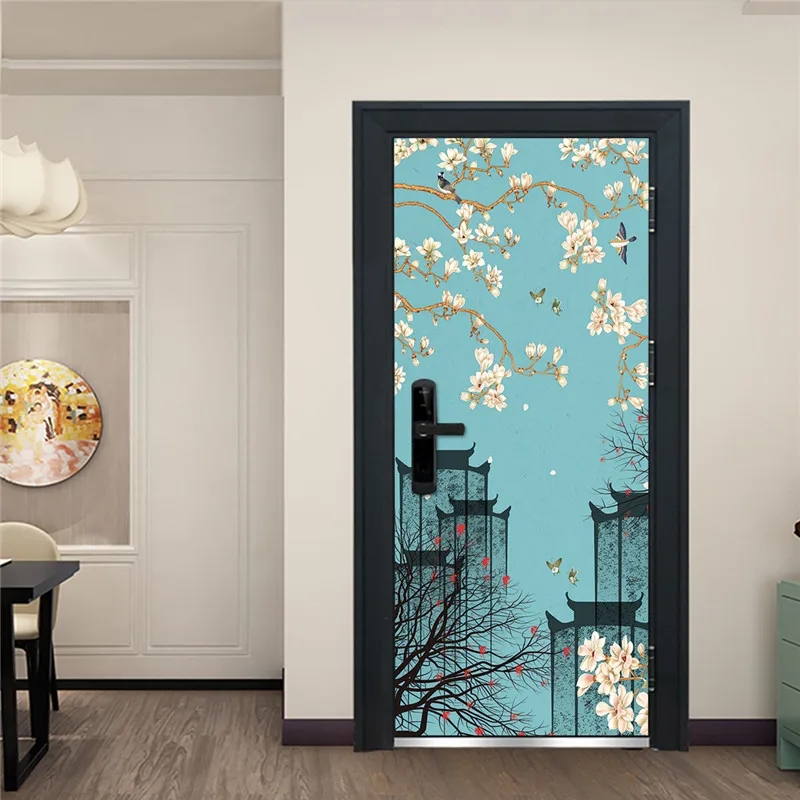 DZMT181 Sticker On The Door Autumn Yellow Tree Wallpaper Natural Landscape Decoration Decal Removable PVC Large Mural Home Decor Poster - Color: DZMT181