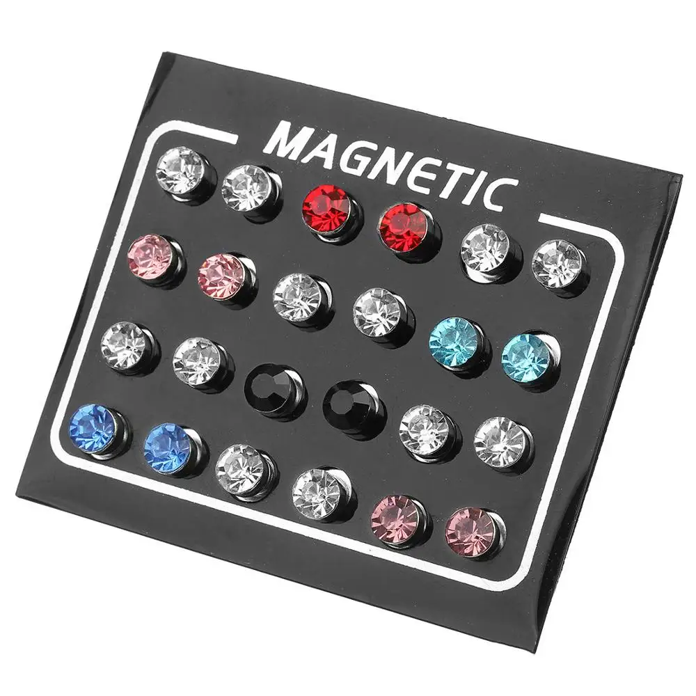 12 пар/компл. панковский магнит магнитный круглый красочные серьги с хрусталем цирконием комплект 6 мм без необходимости прокола горный хрусталь серьги-гвоздики, серьги, ювелирное изделие