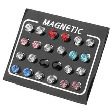 12 пар/компл. панковский магнит магнитный круглый красочные серьги с хрусталем цирконием комплект 6 мм без необходимости прокола горный хрусталь серьги-гвоздики, серьги, ювелирное изделие