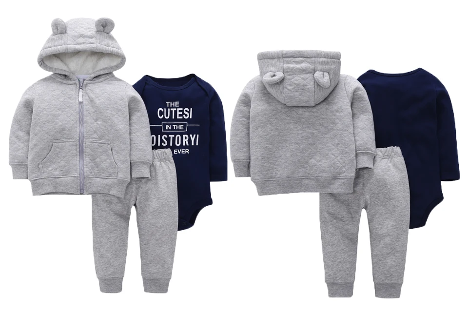 Bebes/комплект одежды для маленьких мальчиков; хлопковый комбинезон с капюшоном и длинными рукавами; комплект из 3 предметов; Одежда для новорожденных девочек