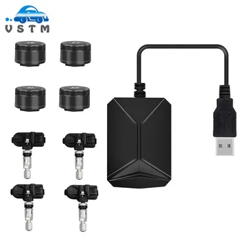 

USB Android TPMS Car Tire Pressure Monitor with 4 External Sensors 116 psi Monitoring Alarm System 5V Wireless Transmission TPMS