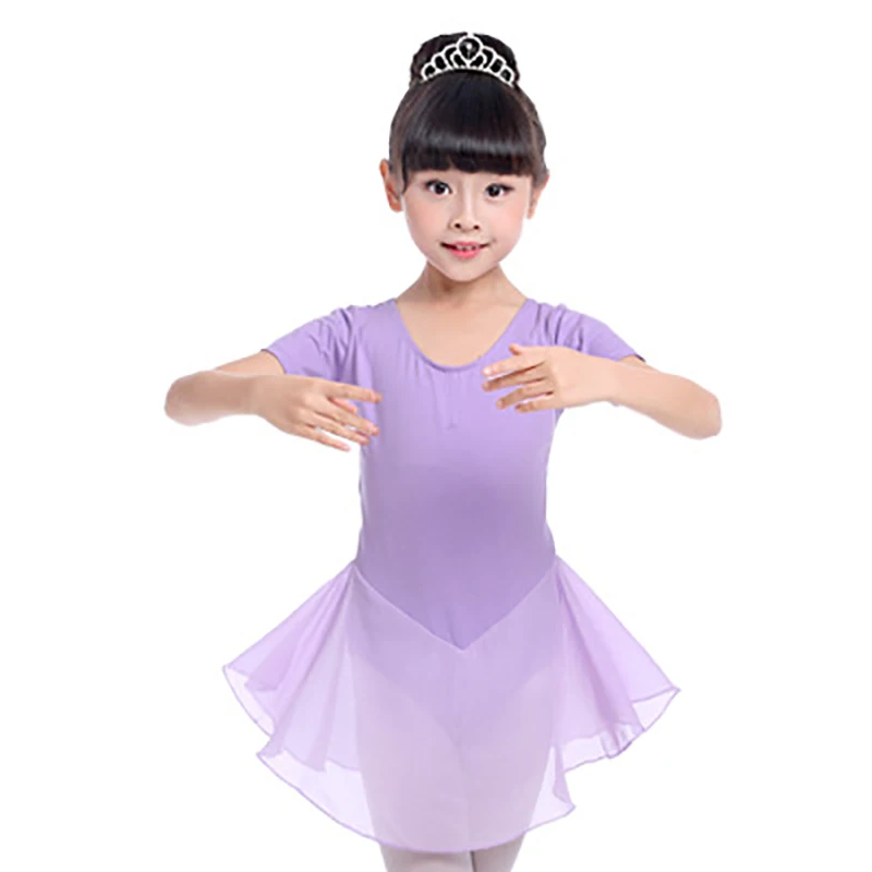 Purple short sleeve Горячее предложение! Распродажа! Балетная танцевальная одежда для маленьких детей Одежда для упражнений с бантом сзади и длинными рукавами для латинских танцев, балетная сетчатая юбка из хлопка для женщин - Цвет: Purple short sleeve