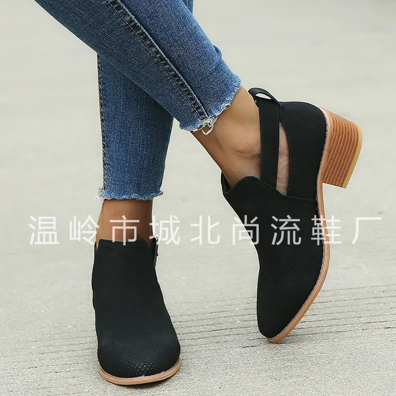

Womens Boots Fashion Casual Ladies Shoes Martins Boots Suede Leather Buckle Boots High Heeled Zipper Snow Shoes For Femme