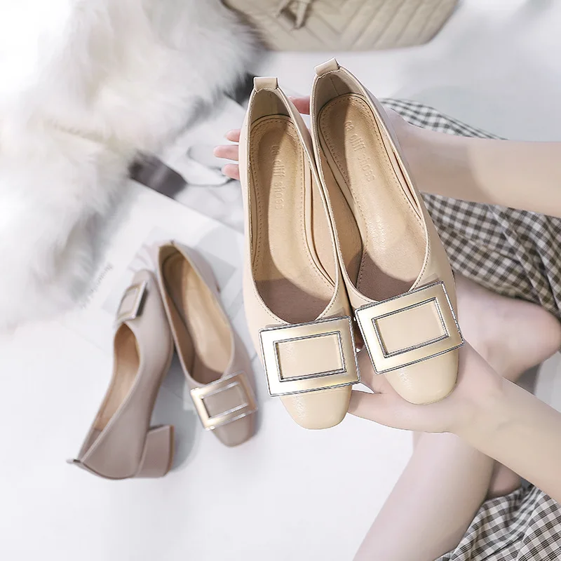

Factory Price Chunky Documentary Shoes Women's New Style Spring And Autumn Square Head Versitile Fashion Korean-style Metal Buck