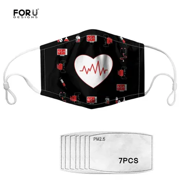 

FORUDESIGNS Black Love Heart Brand Mask with 7 Filter Reusable Dustproof Women/Men/Kids Soft Mouth Mask for Face Mouth Covers