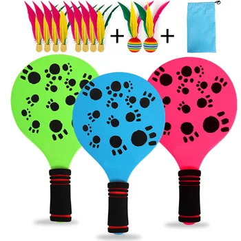

Workout Game Wooden Ball Racket Set with Storage Bag Entertainment Paddle Garden Indoor Outdoor Kids Adults Office Exercise Gift