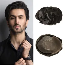 BYMC человеческие волосы прочные шиньоны кружева тонкие ПУ заменить мужчин t система для мужчин Toupees человеческие волосы прочные шиньоны кружева& PU