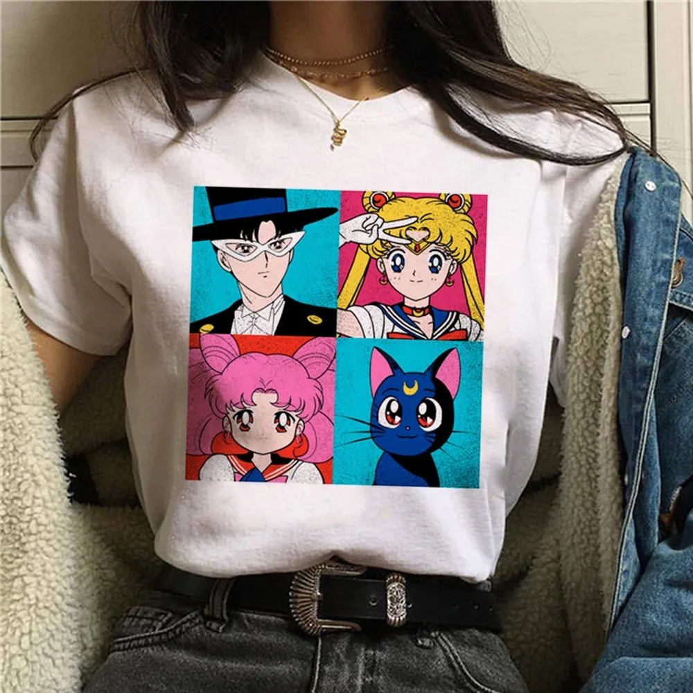 

New Graphic Aesthetic Ttshirt Cute Japanese anime Top Tees Female Sailor Moon Kawaii T Shirt Women Harajuku Ullzang Cute T-shirt