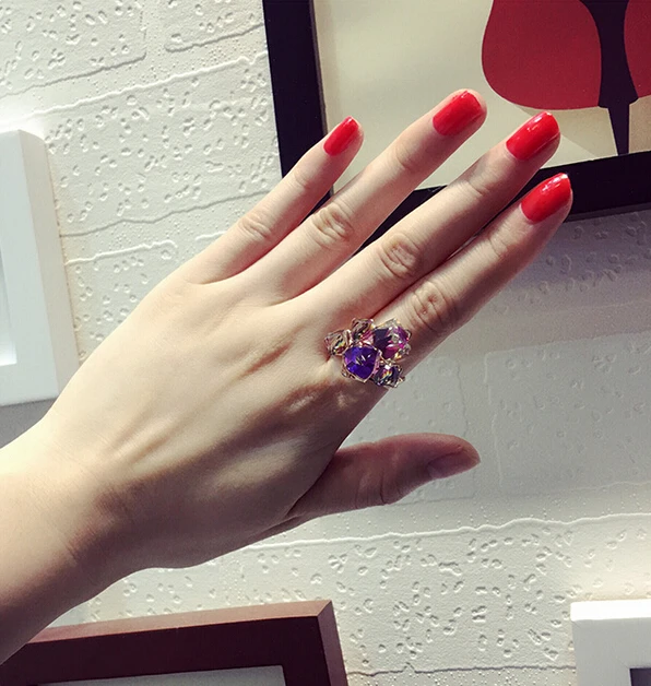 Очарование женский фиолетовый квадратный камень кольцо Роскошный Кристалл серебро милое обручальное кольцо винтажные вечерние Обручальные кольца для женщин