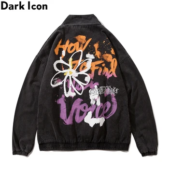 

DARK ICON Graffiti Daisy Jackets Men Women Stand Collar Twill Cotton Men's Jackets Streetwear Clothing