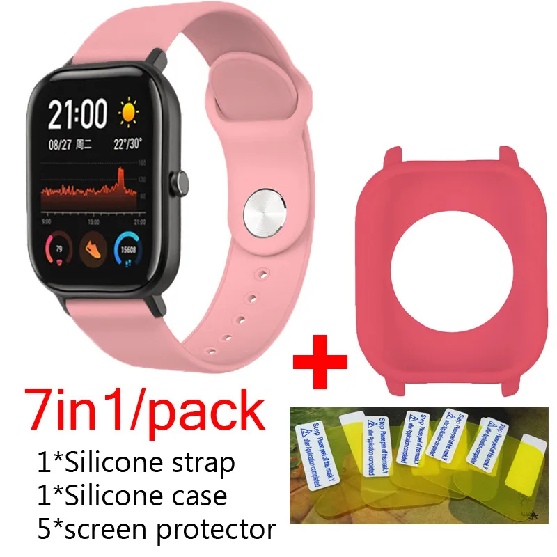 06 7в1 набор для xiaomi huami amazfit GTS ремешок силиконовый браслет для gts чехлы крышка оболочка с защитной пленкой для экрана - Цвет: 06