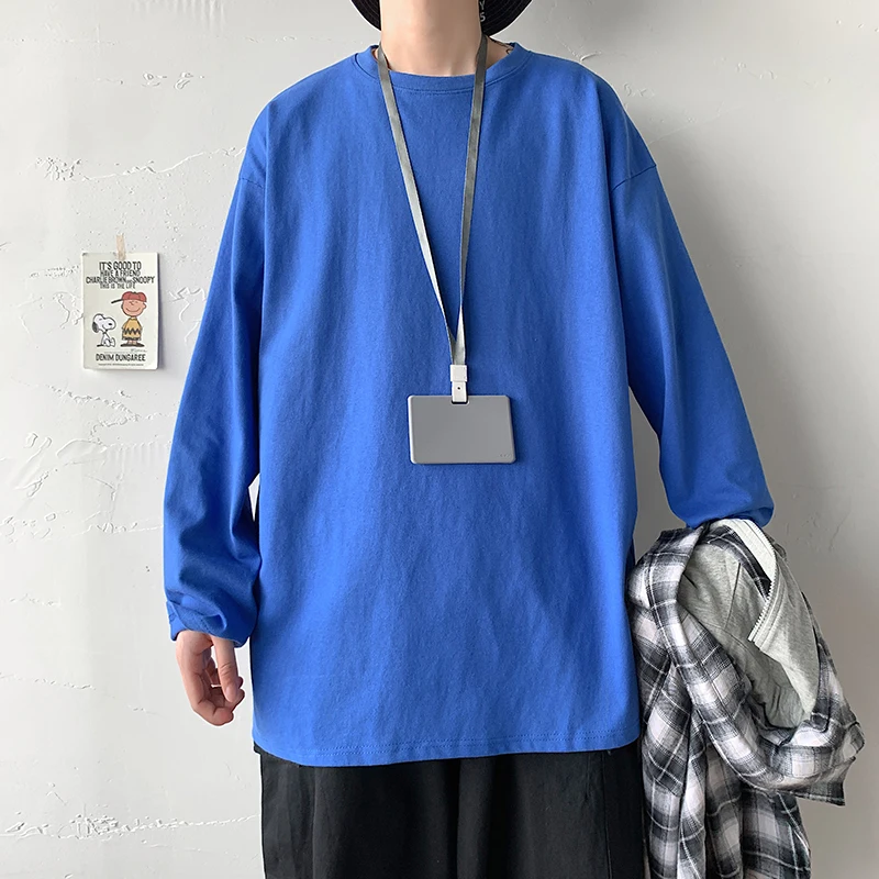 

Brief Autumn Casual Cotton Solid T-shirt Men Long Sleeves High Quality Comfortable Clothes Oversized Harajuku Joker Streetwear