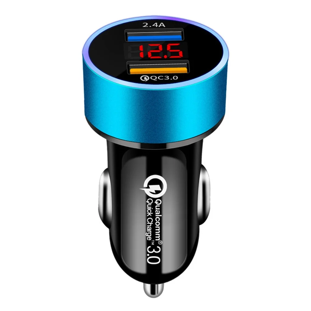 QC3.0 Blue Быстрое зарядное устройство цифровой светодиодный дисплей двойной Переходник USB для зарядки в машине Вольтметр для Iphone мобильного телефона 2 порта зарядное устройство двойной зарядки - Цвет: QC3.0 Blue
