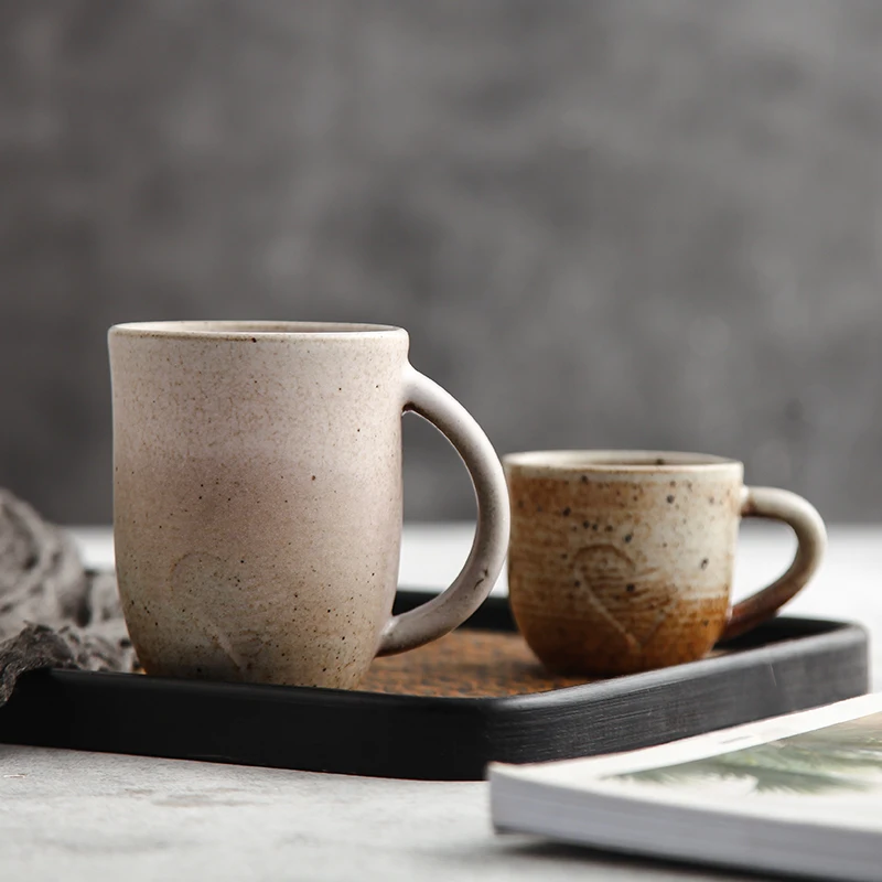 

FANTERCY Carved Vintage Ceramic Mugs Stoneware Simple Handmade Coffee Love Couples Literary Youth Creative Cup Enamel Mug