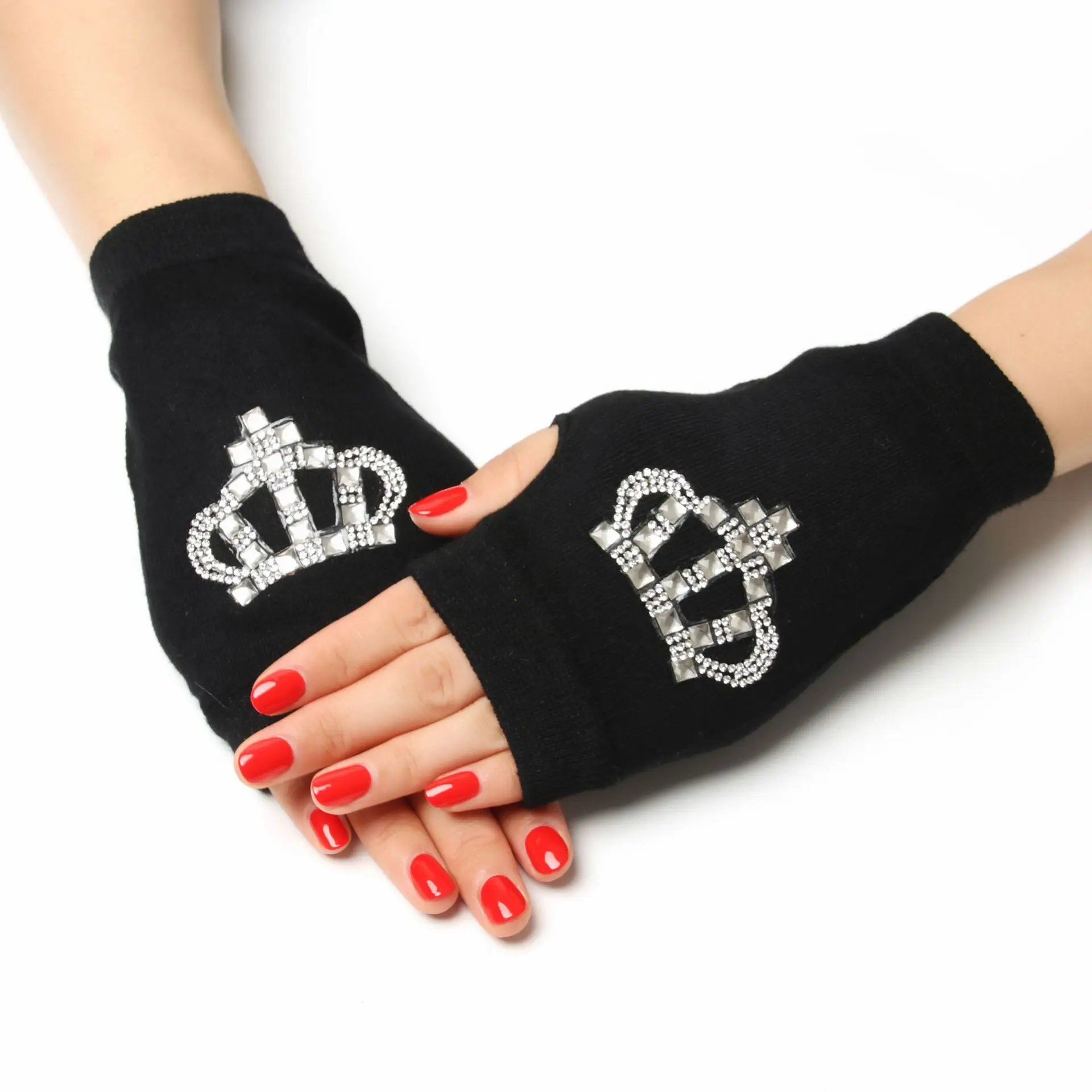 Sailor dance gloves Rivet wool gloves spring and autumn black half-finger gloves show gloves