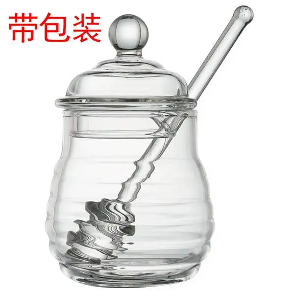Transparent glass honey jar with lid Honey Jar with Dipper, Clear, 9 Ounces