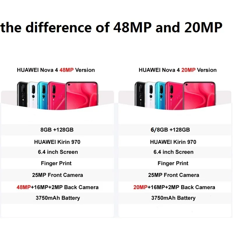 Смартфон HUAWEI nova 4, 6,4 дюймов, полноэкранный, nova 4 Kirin 970, Восьмиядерный телефон, 8 Гб ram, микроинтеллектуальный i7 Android 9,0