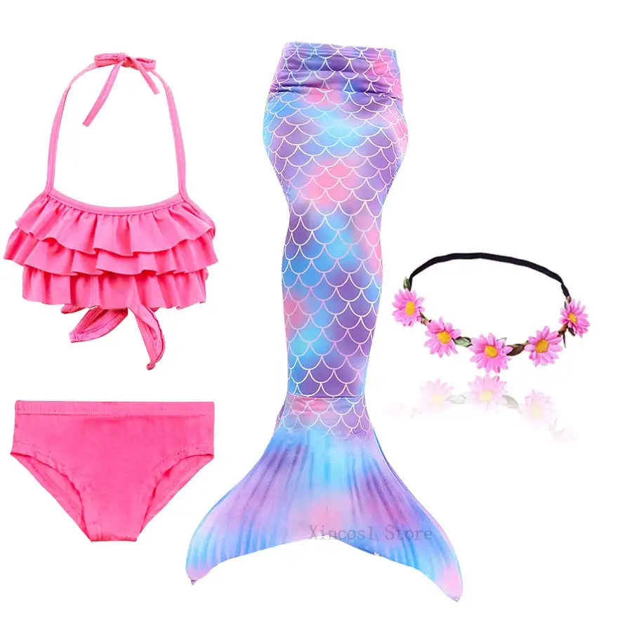 Fancy NEW the Little Mermaid Tail with Garland or With Monofin Swimsuit for Kids Girls swimmable Bathing Suit Mermaid Costume