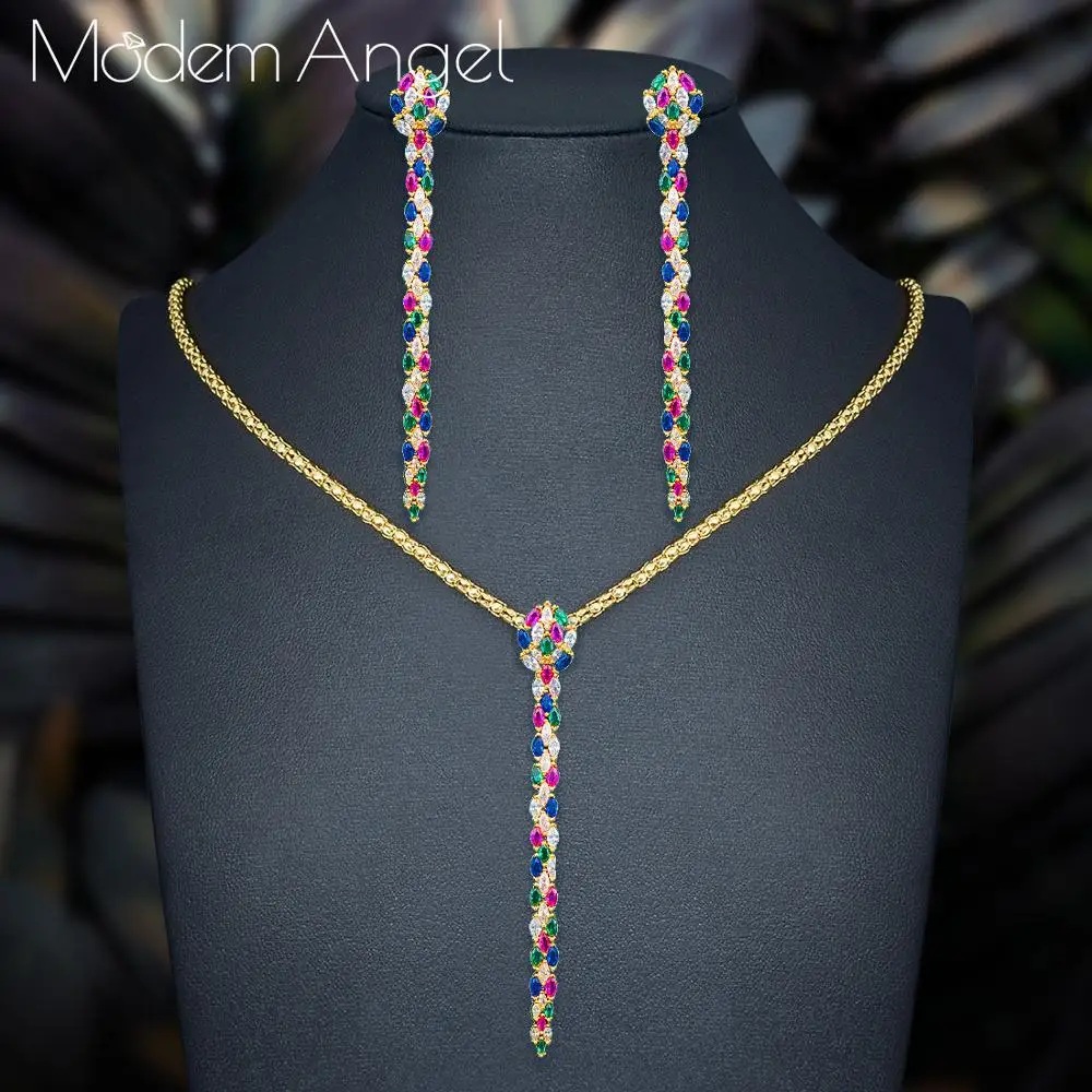 Женский Свадебный комплект украшений ModemAngel из медного ожерелья и сережек в форме