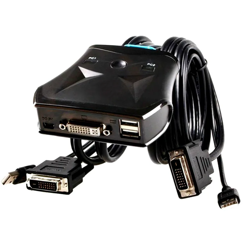 2 порта Dvi KVM переключатель двойной монитор компьютерный коммутатор с внешней кнопкой переключения Usb 2,0 концентратор встроенный