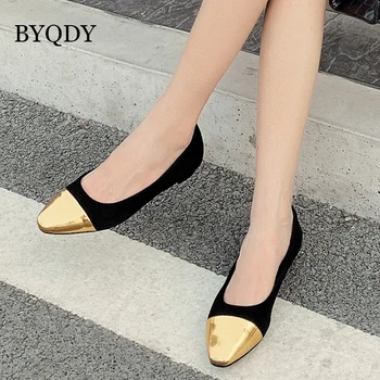 

BYQDY Sexy Low Heels Women Pumps Lady Suede Thick Heels Metal Pointed Toe Single Shoes Office Lady Career Female Worker Shoes