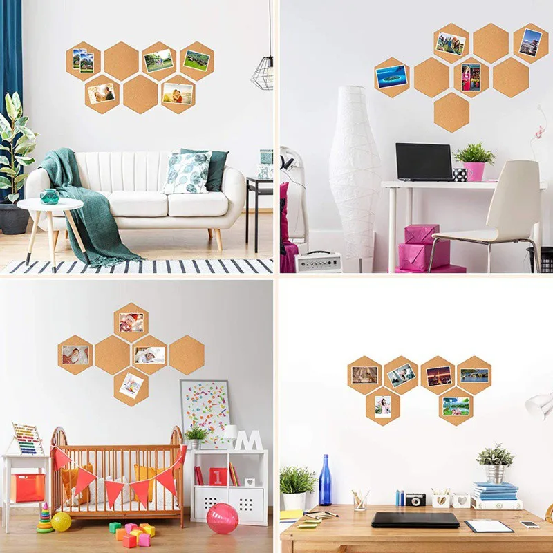 

1PCS hexagonal square circular laminated eco-friendly natural cork board can be pasted creative DIY message board photo wall N06