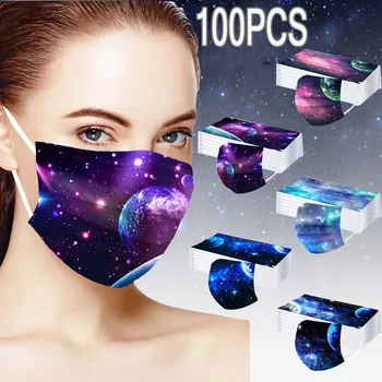 

100PCS Women Man Print 3Ply Ear Loop Disposable Face Mask Activated Carbon Anti-PM2.5 Non-woven Mask Foggy Haze Safety Air Fog