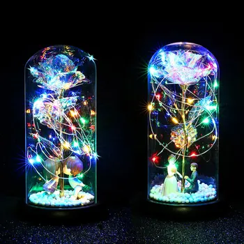 

20 LED Rose In Flask Night Lamp Glass Dome Copper Wire String Lights Battery Powered Decorative Ornaments Valentine Presents