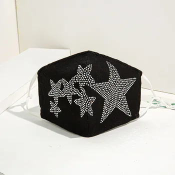 

Black Cotton Washable Reuse Dustproof Fashion Masks for Women Girls Crystal Mask Decoration Jewelry for Wedding Nightclub