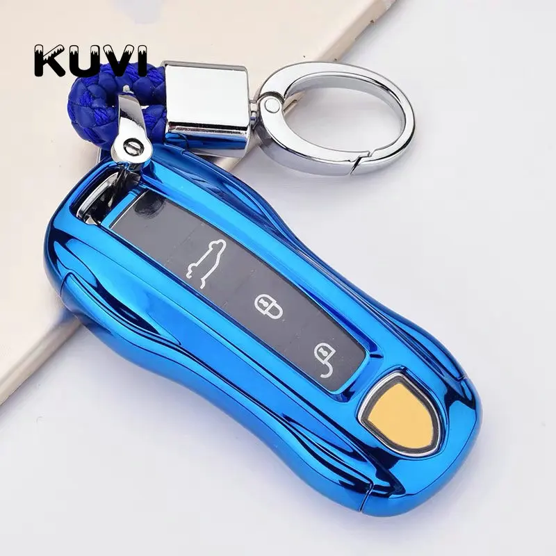 Высокое качество PC+ TPU автомобильный стильный мягкий TPU чехол для автомобильных ключей для Porsche Panamera Cayenne автомобильный чехол для ключей автомобильные аксессуары - Название цвета: blue-keychain