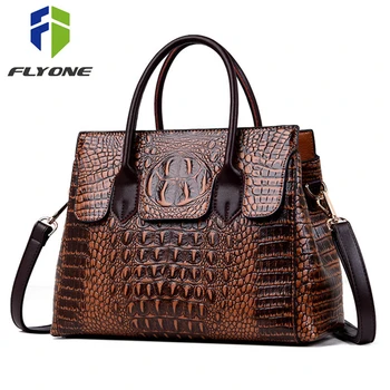 

FLYONE Vintage Crocodile Skin Women Handbags Luxury Female Shoulder Bags High Quality PU Leather Ladies Crossbody Messenger Bags