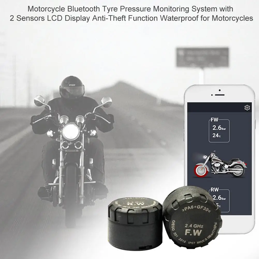 

New Motorcycle Bluetooth TPMS Tyre Pressure Monitoring System With 2 Sensors APP Mode Display Waterproof And Anti-Theft Function